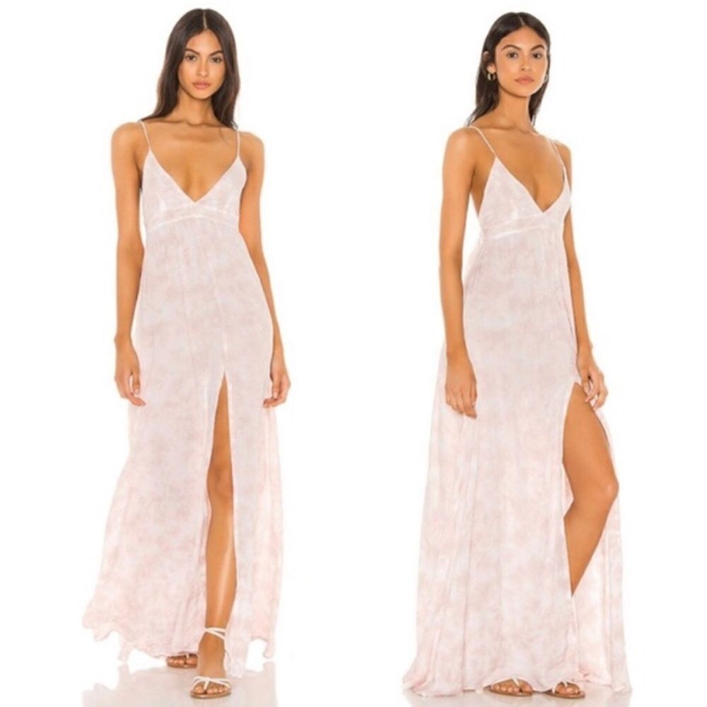 Tiare Hawaii Romantic Tie Dye Maxi Dress Day Dream Crisscross in Pale Pink S/M